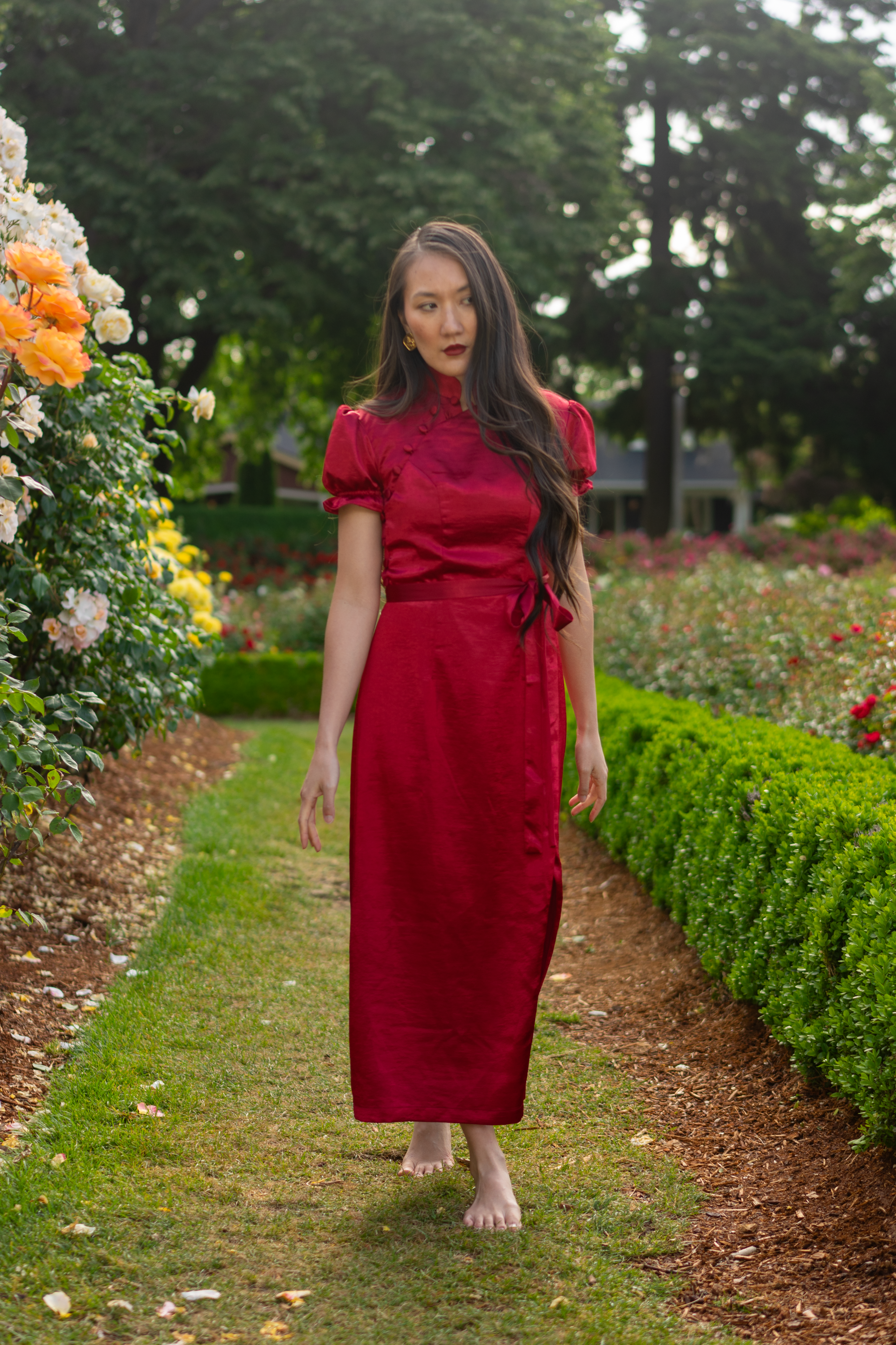 Sky High Slit Qipao / Cheongsam (Garden Rose Red)