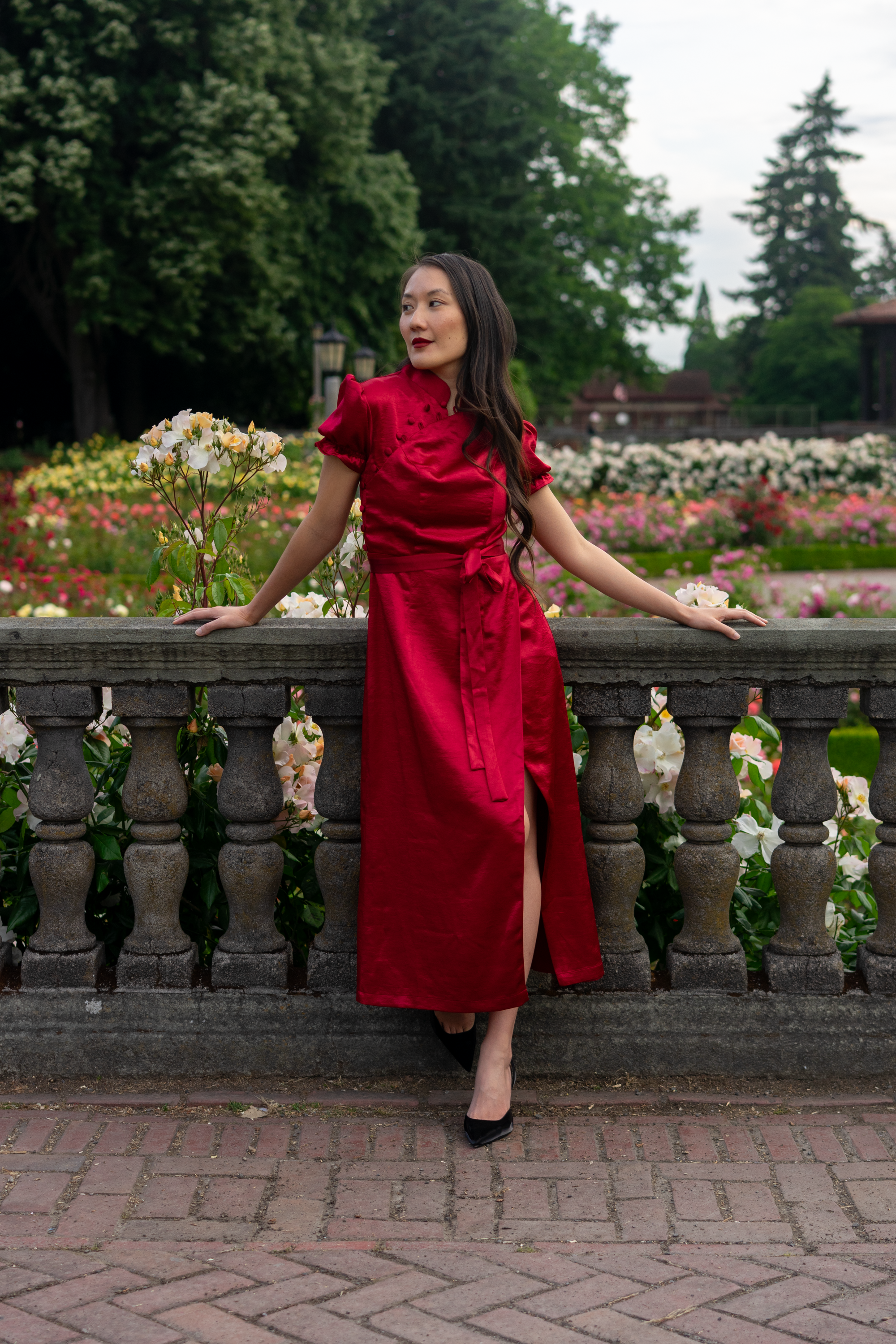 Sky High Slit Qipao / Cheongsam (Garden Rose Red)